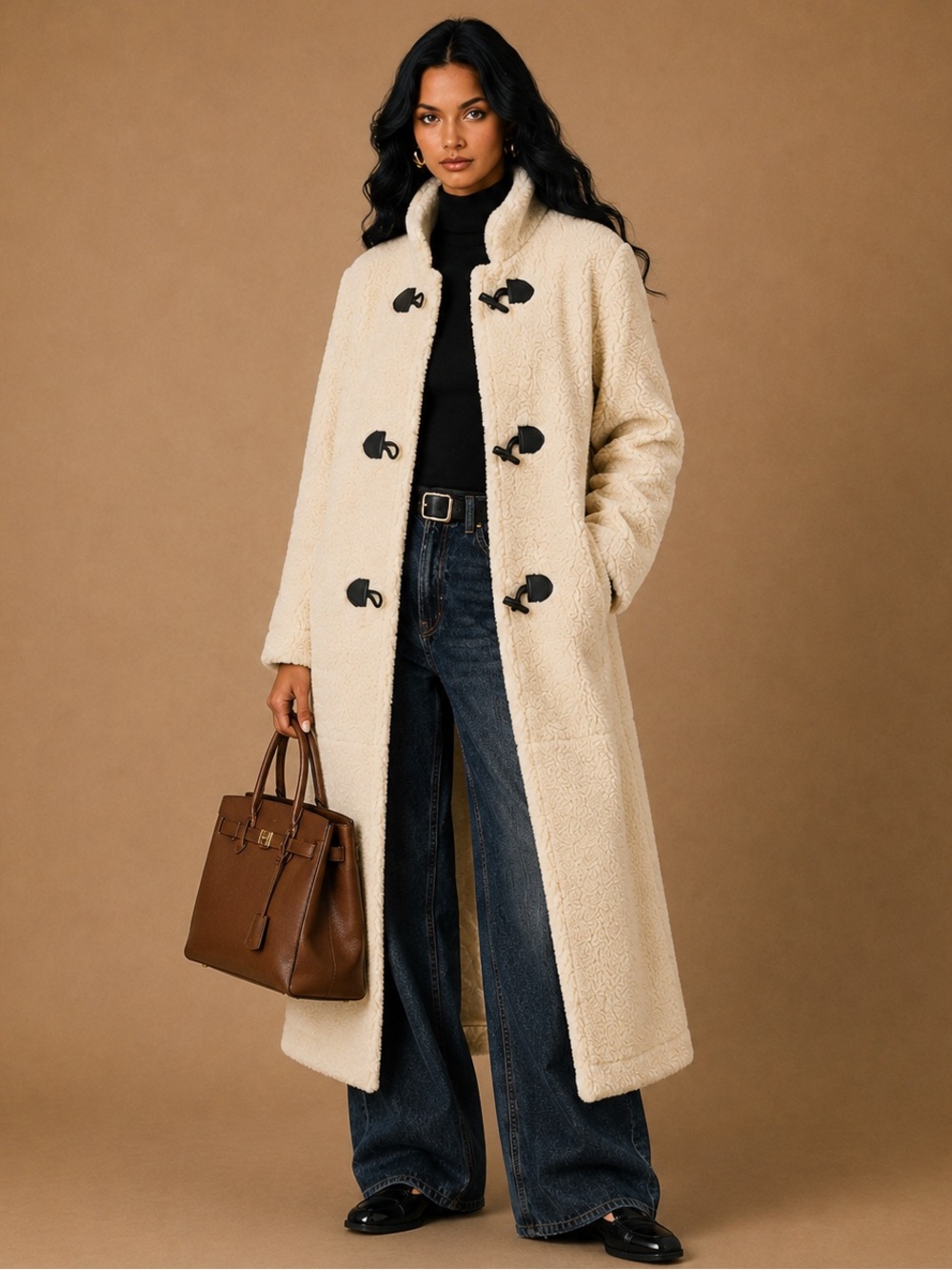 H&M White Teddy Bear Fleece Long Coat Womens XS Fluffy Winter NWT